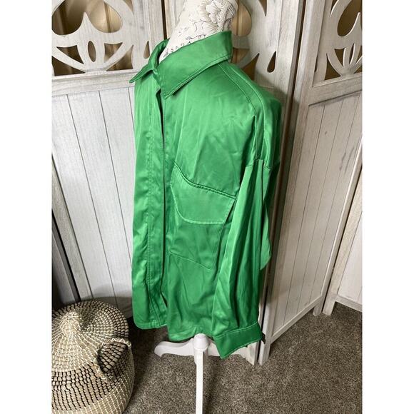 Zara Oversized Satin Effect Shacket Shirt jacket Snap Pocket Size Small - Picture 2 of 5